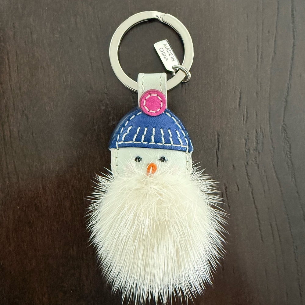 Fluffy Coach Blue and White Snowman Keychain